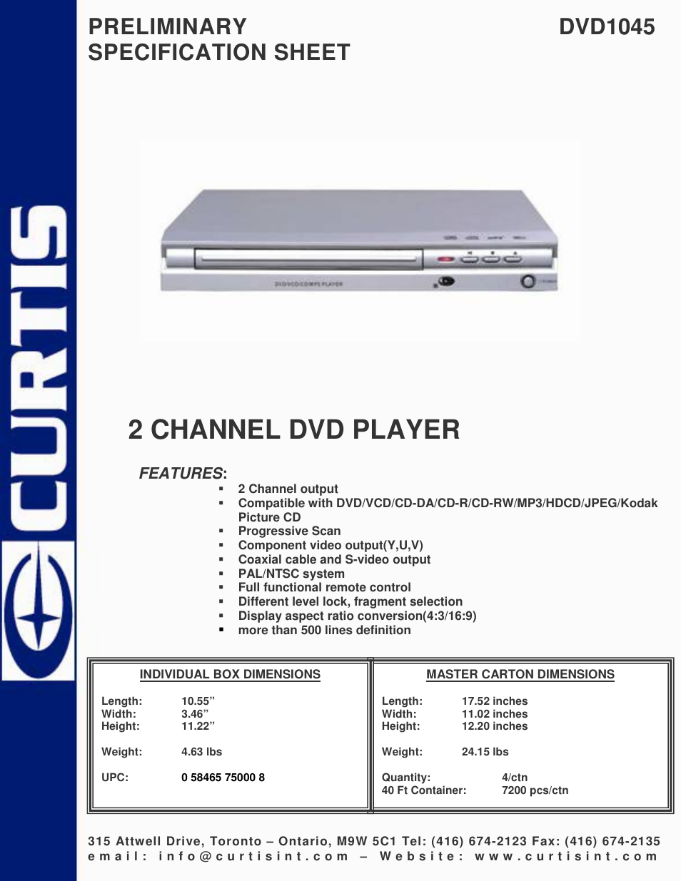 Curtis DVD1045 User Manual | 1 page