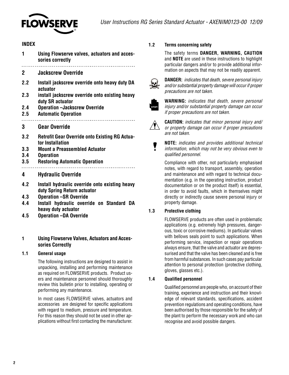 Flowserve RG Series Standard Actuator Jackscrew Override User Manual | Page 2 / 12