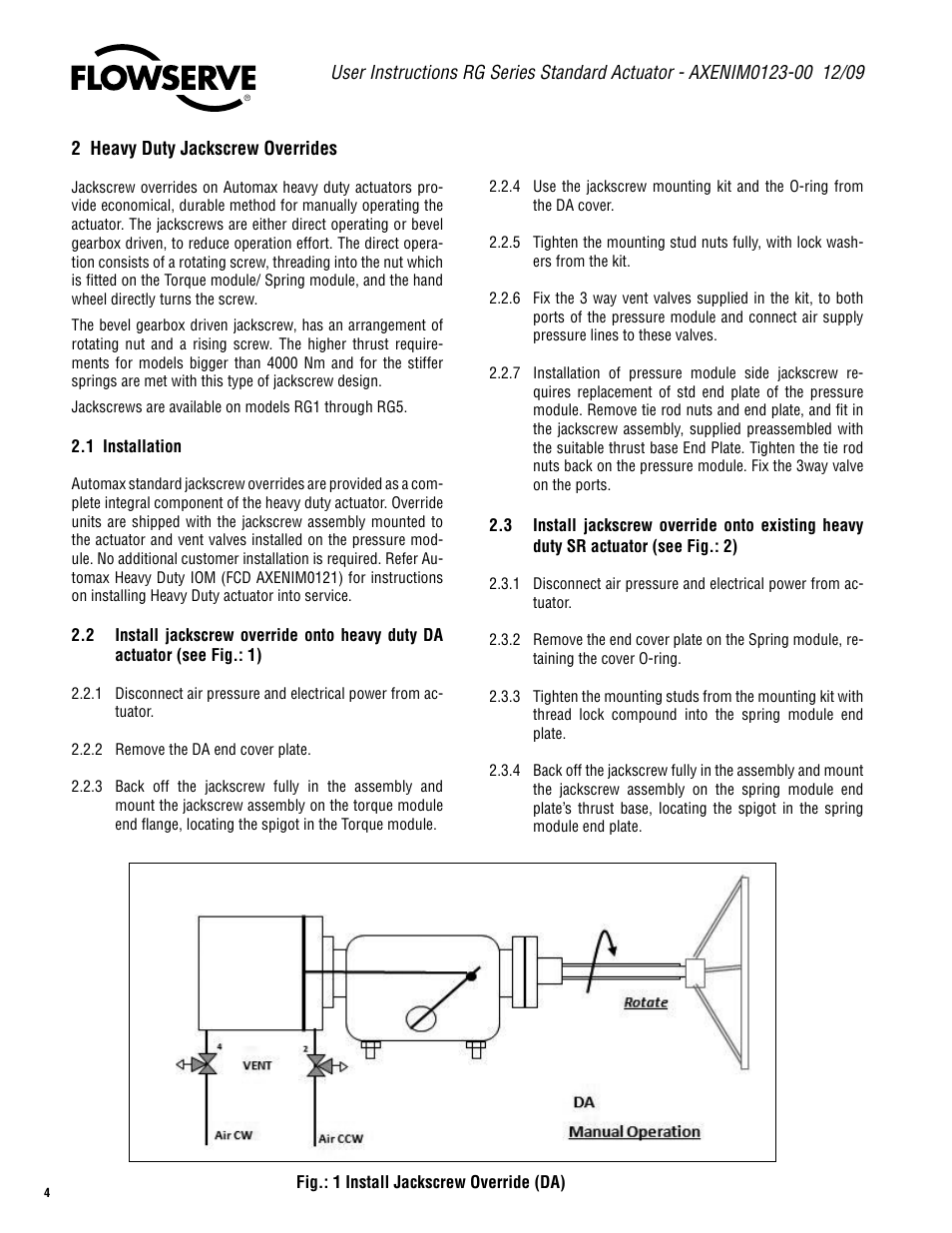 Flowserve RG Series Standard Actuator Jackscrew Override User Manual | Page 4 / 12