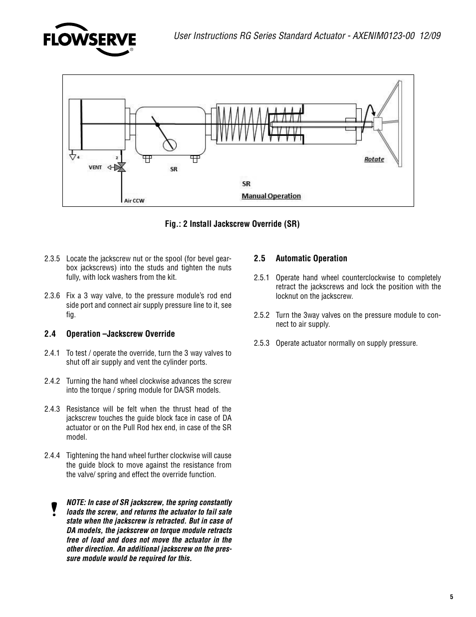 Flowserve RG Series Standard Actuator Jackscrew Override User Manual | Page 5 / 12