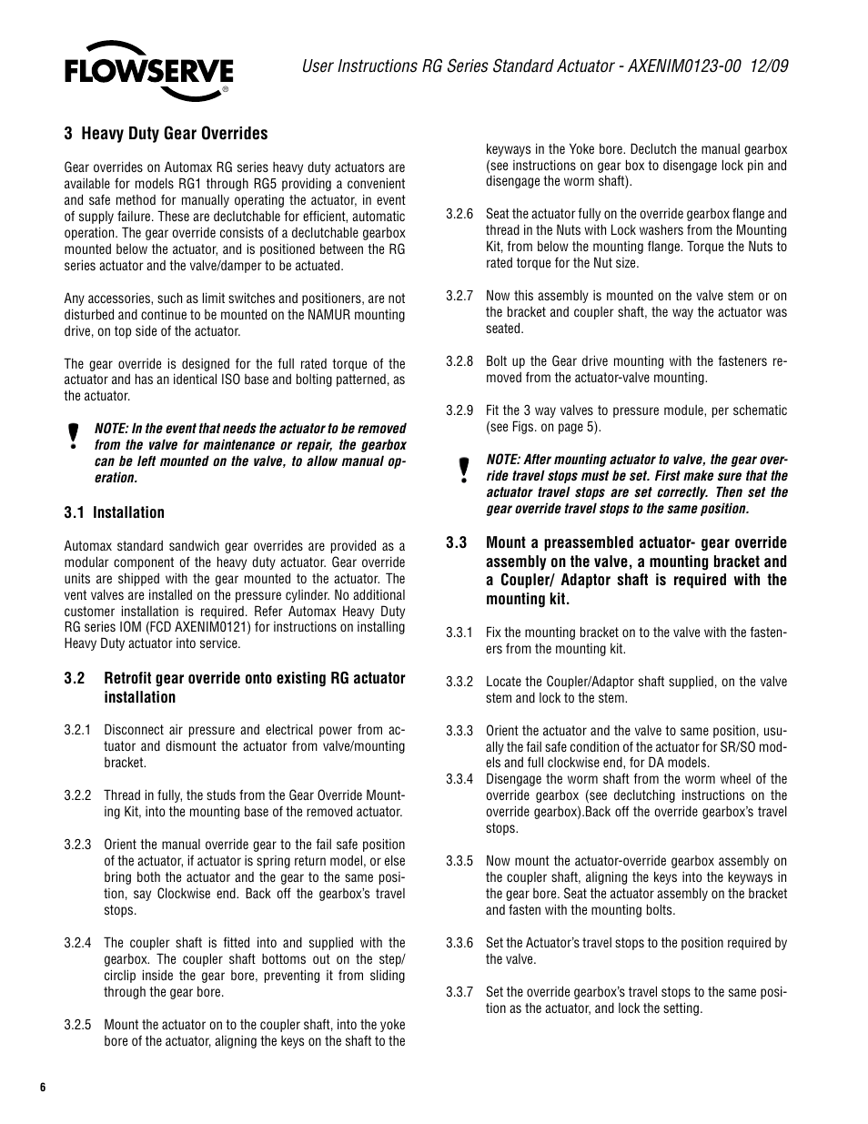 Flowserve RG Series Standard Actuator Jackscrew Override User Manual | Page 6 / 12