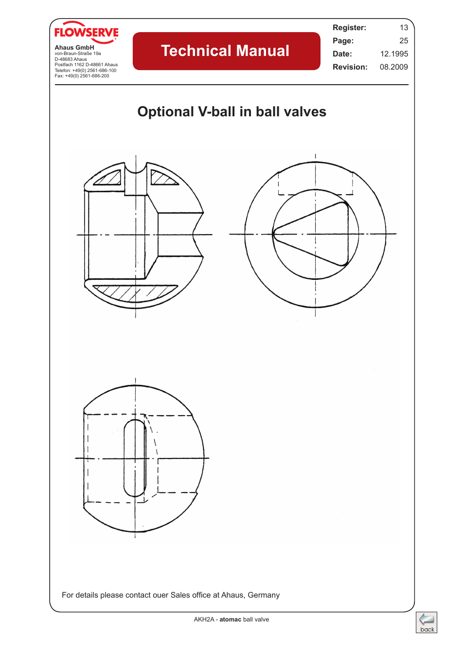 Optional v-ball in ball valves, Technical manual | Flowserve AKH2A Atomac Lined Ball Valve IOM User Manual | Page 24 / 24