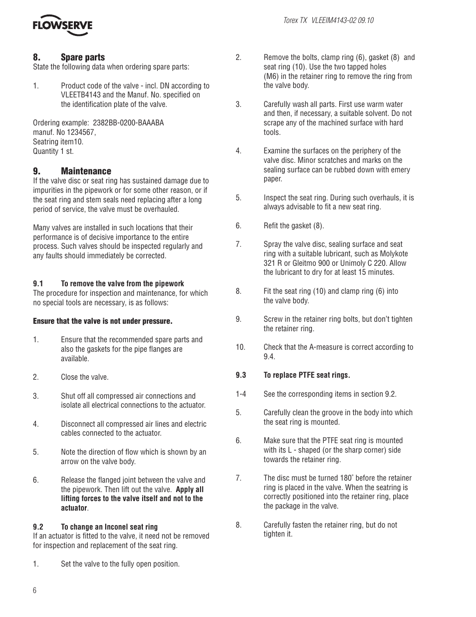 Flowserve Valtek Torex TX IOM User Manual | Page 6 / 10