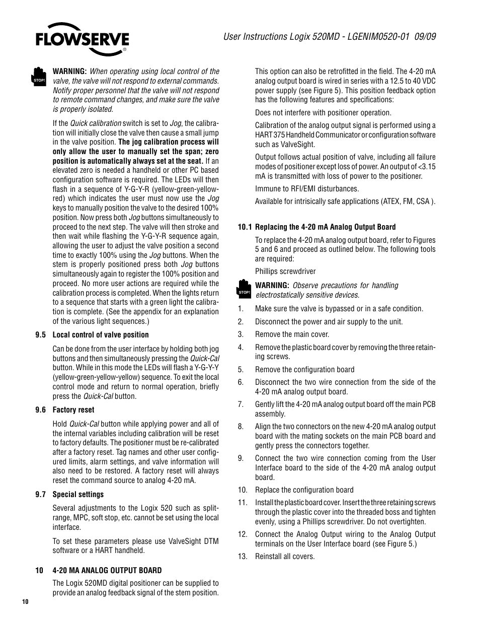 Flowserve 520MD Digital Positioner User Manual | Page 10 / 20