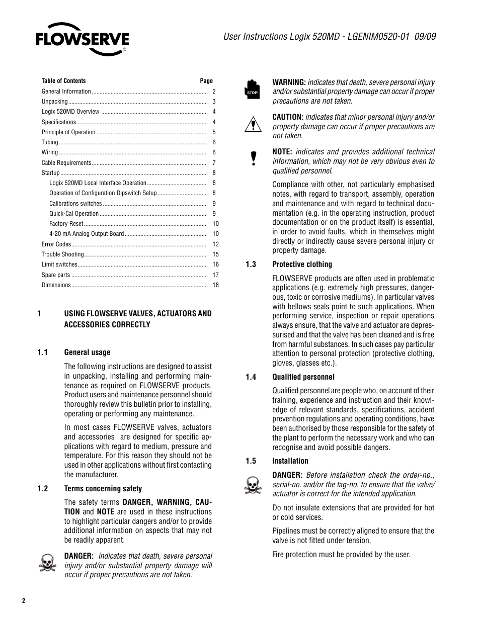 Flowserve 520MD Digital Positioner User Manual | Page 2 / 20