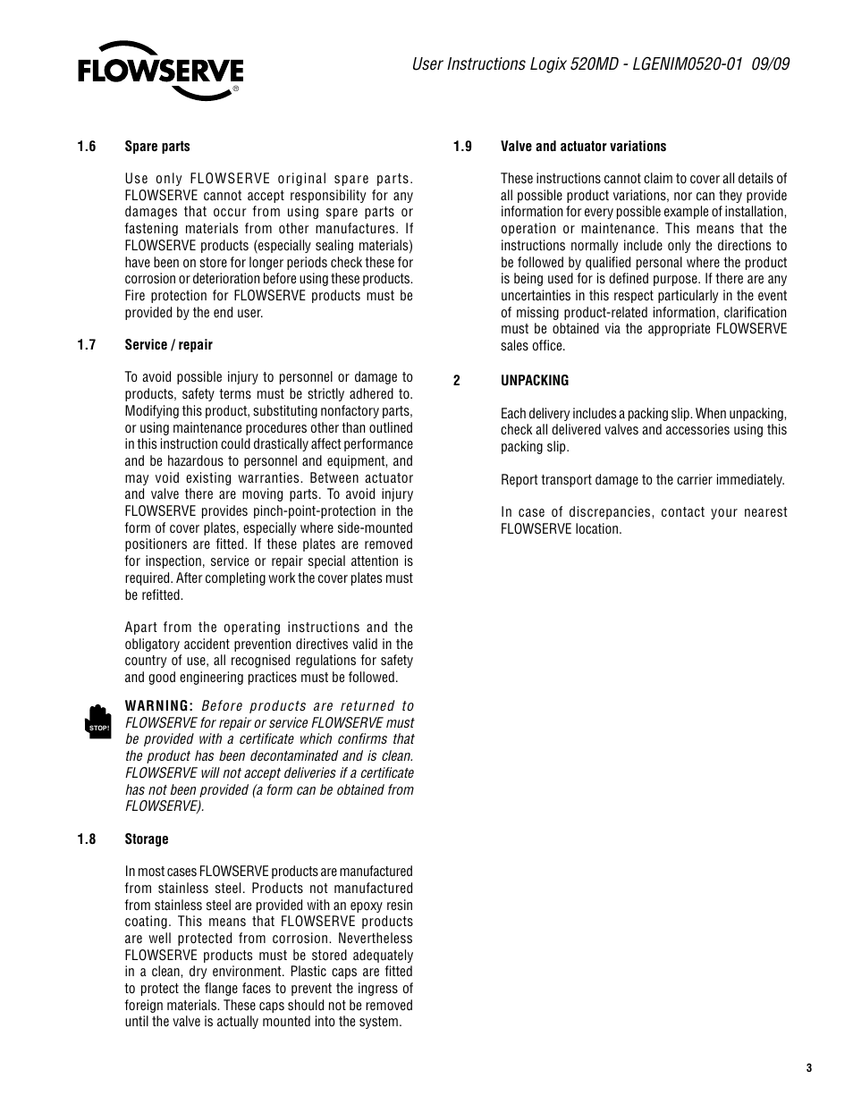 Flowserve 520MD Digital Positioner User Manual | Page 3 / 20