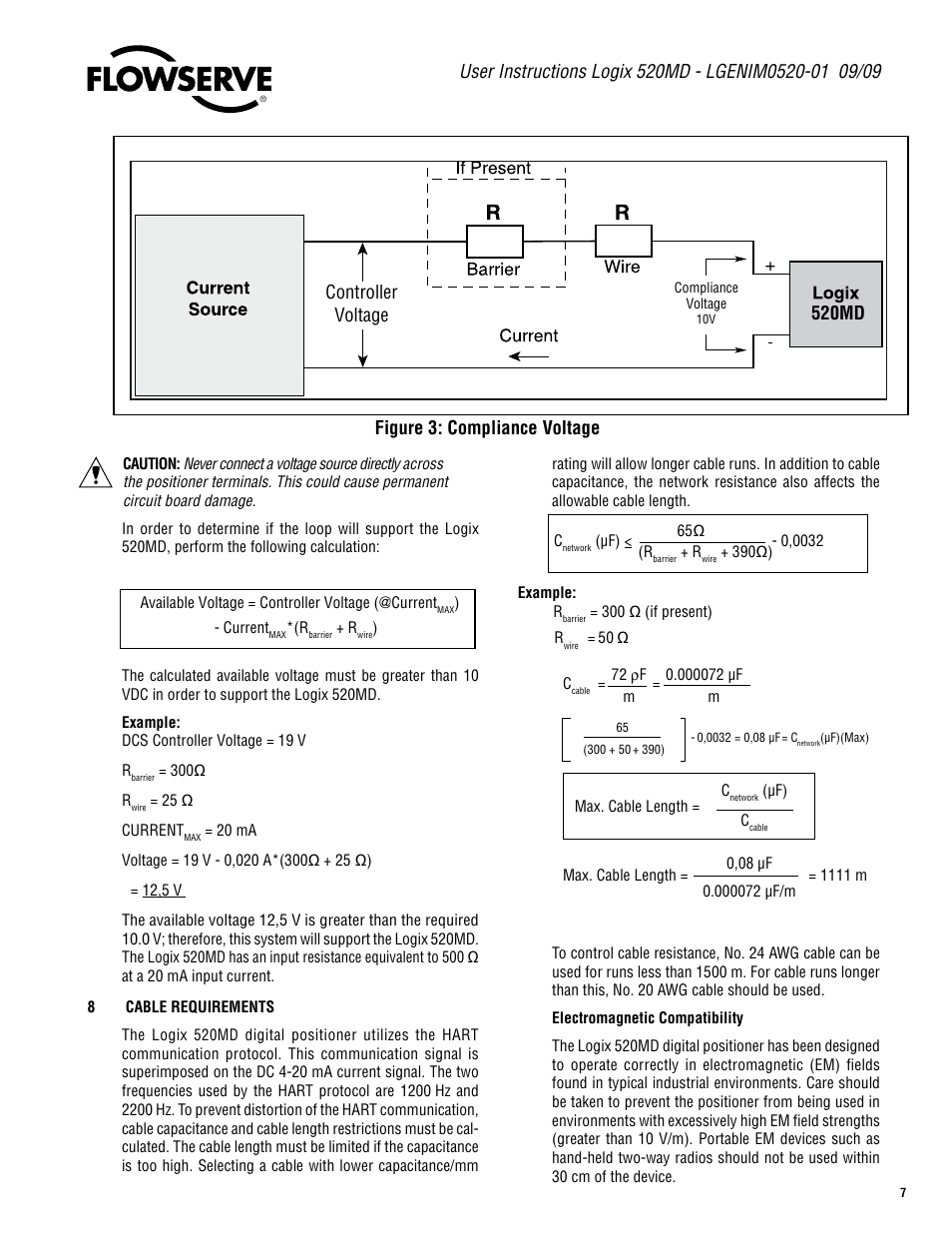 Figure 3: compliance voltage, 510 controller voltage, 520md | Flowserve 520MD Digital Positioner User Manual | Page 7 / 20