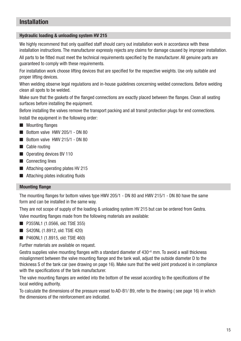Installation | Flowserve HV 215 User Manual | Page 15 / 44