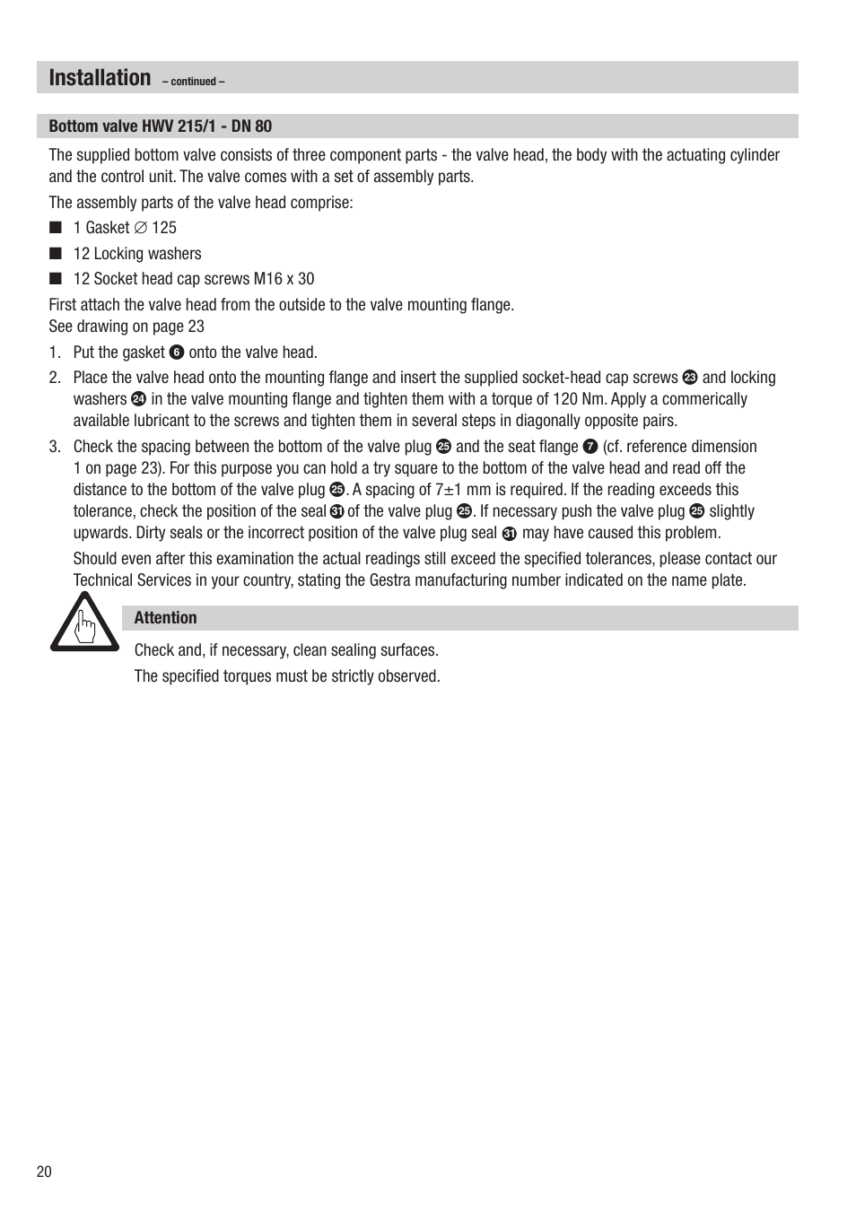 Installation | Flowserve HV 215 User Manual | Page 20 / 44