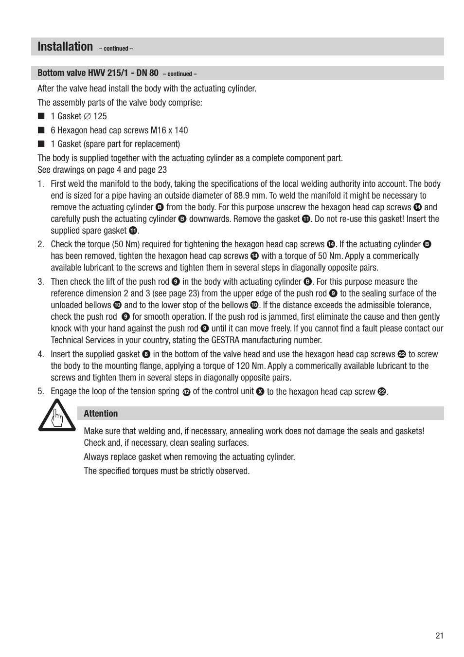 Installation | Flowserve HV 215 User Manual | Page 21 / 44