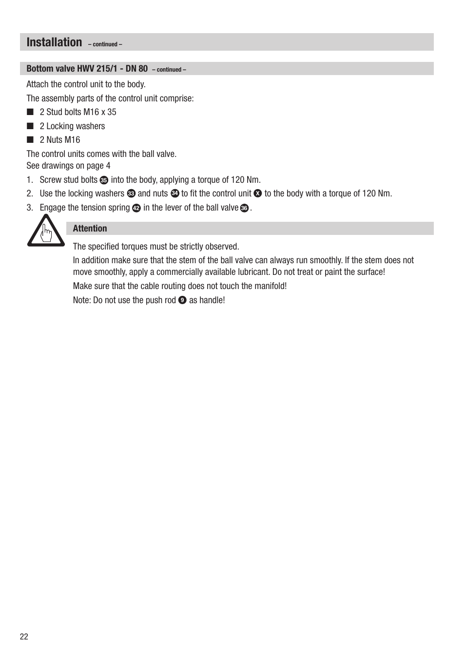 Installation | Flowserve HV 215 User Manual | Page 22 / 44