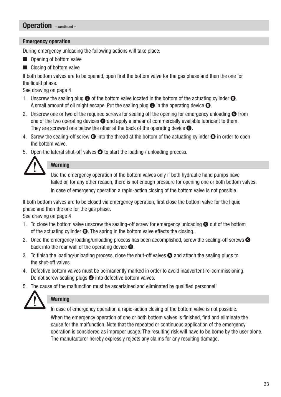 Operation | Flowserve HV 215 User Manual | Page 33 / 44