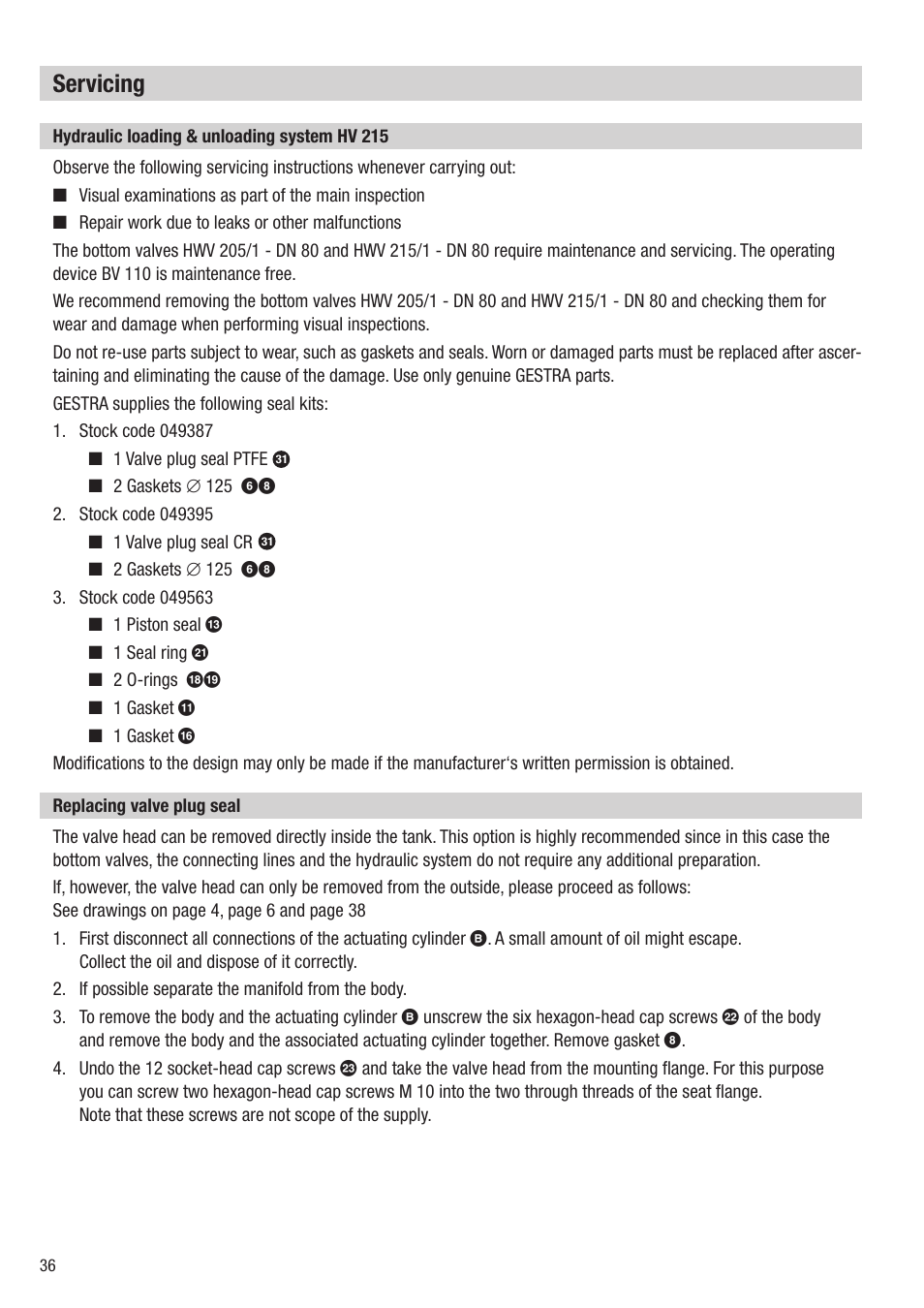 Servicing | Flowserve HV 215 User Manual | Page 36 / 44