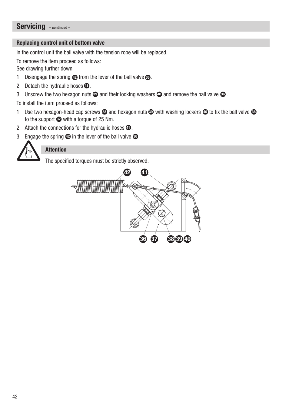 Servicing, Replacing control unit of bottom valve | Flowserve HV 215 User Manual | Page 42 / 44