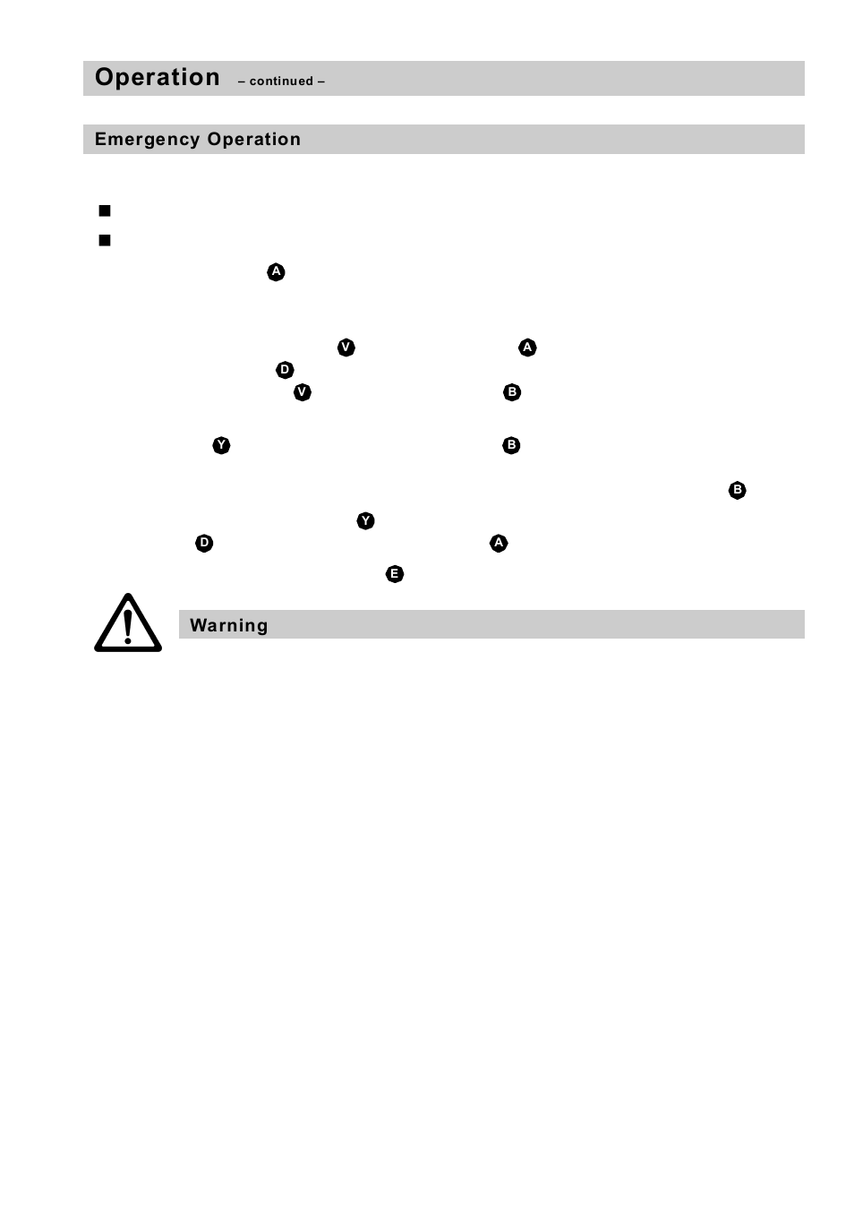 Emergency operation, Operation | Flowserve HV 205 User Manual | Page 31 / 34