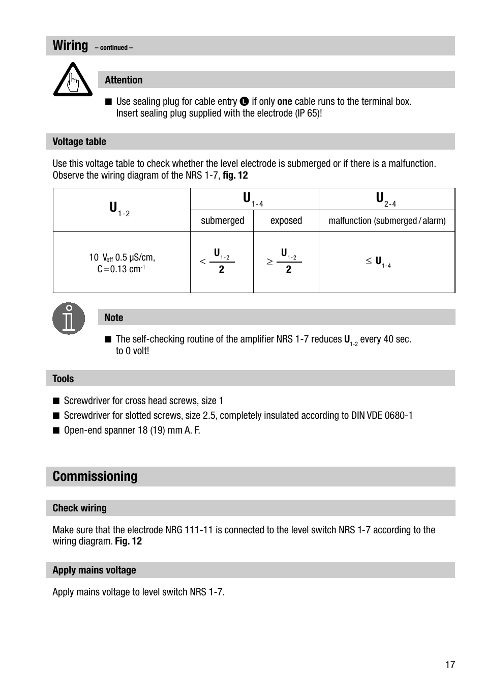Commissioning, Wiring | Flowserve NRG 111-11 User Manual | Page 17 / 20