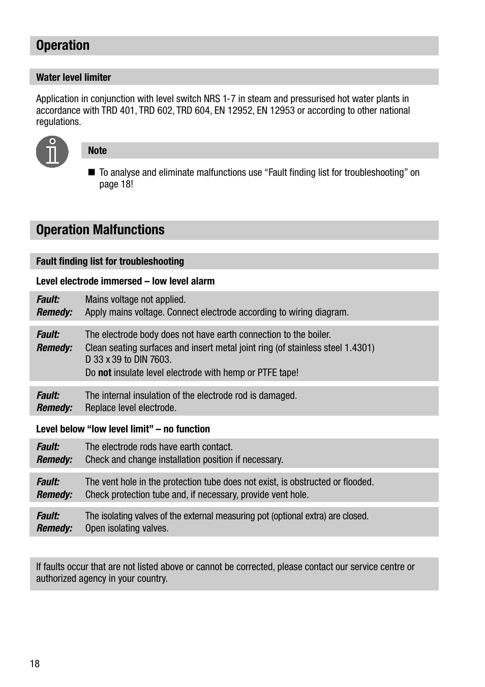 Operation malfunctions, Operation | Flowserve NRG 111-11 User Manual | Page 18 / 20