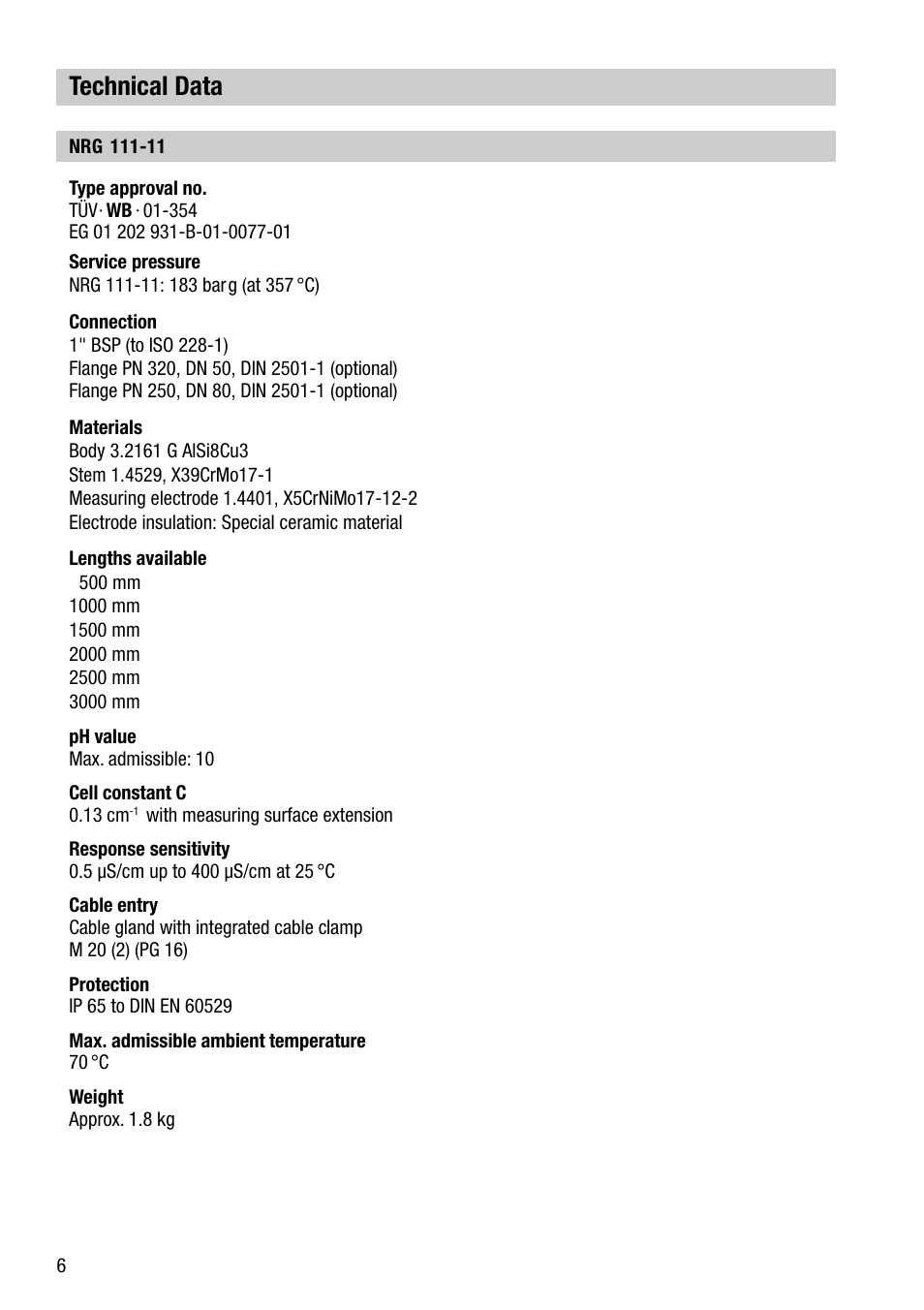 Technical data | Flowserve NRG 111-11 User Manual | Page 6 / 20