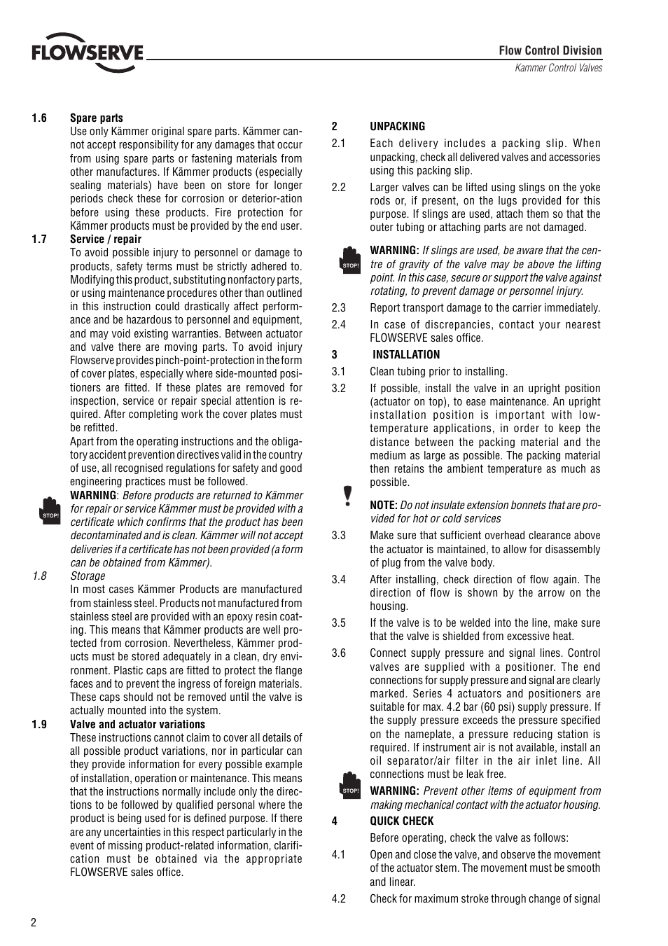 Flowserve 3 Series P6 Type Kämmer Pneumatic Actuator User Manual | Page 2 / 8
