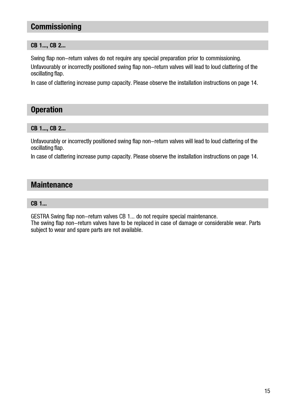 Operation, Commissioning, Maintenance | Flowserve CB 1 User Manual | Page 15 / 24