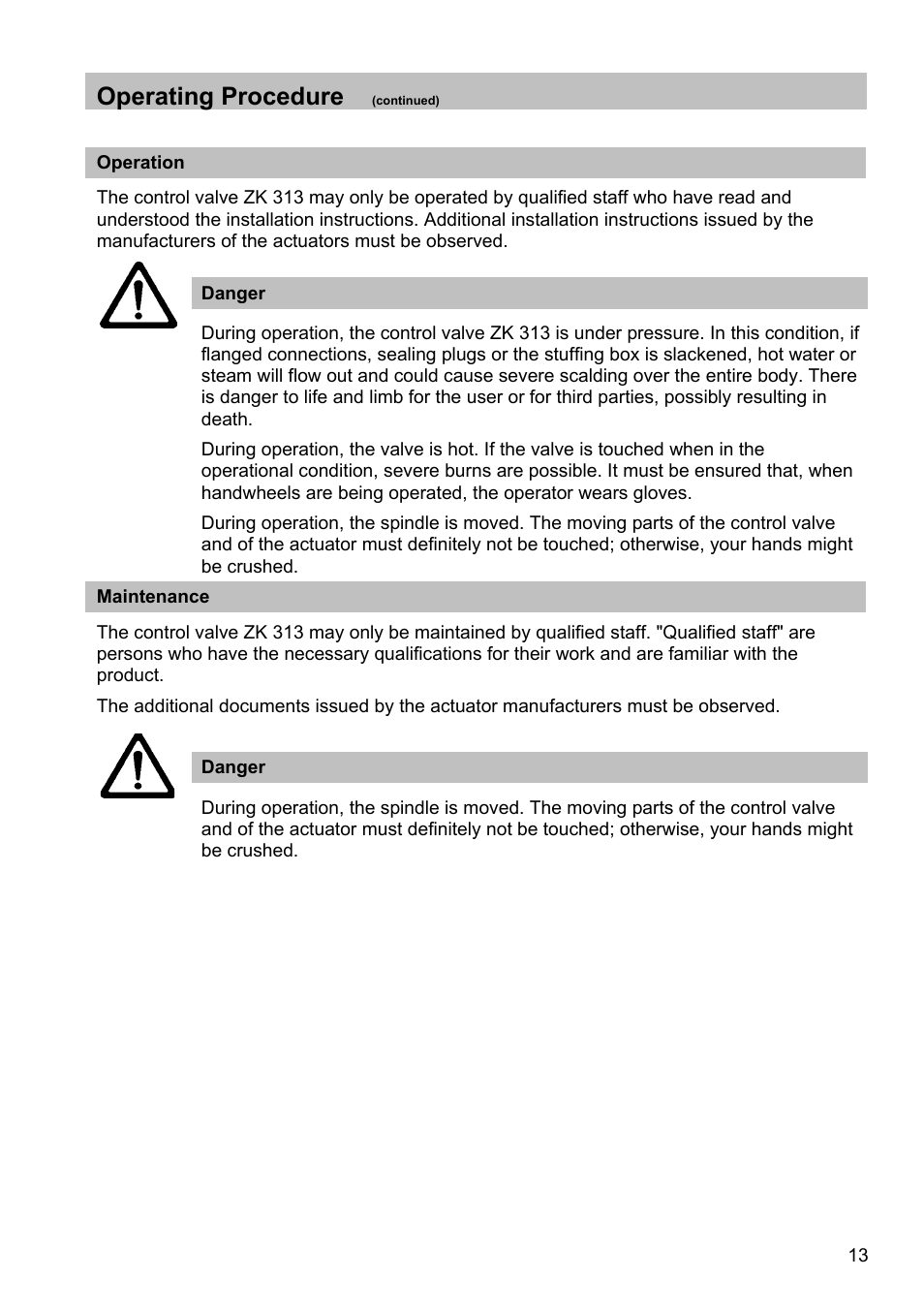 Operating procedure | Flowserve ZK 313 User Manual | Page 13 / 16