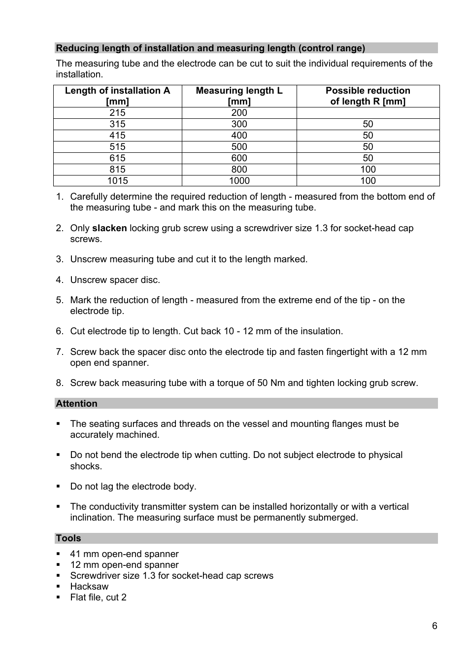Attention, Tools | Flowserve LRGT16-1 Spector compact Conductivity Transmitter System User Manual | Page 6 / 28