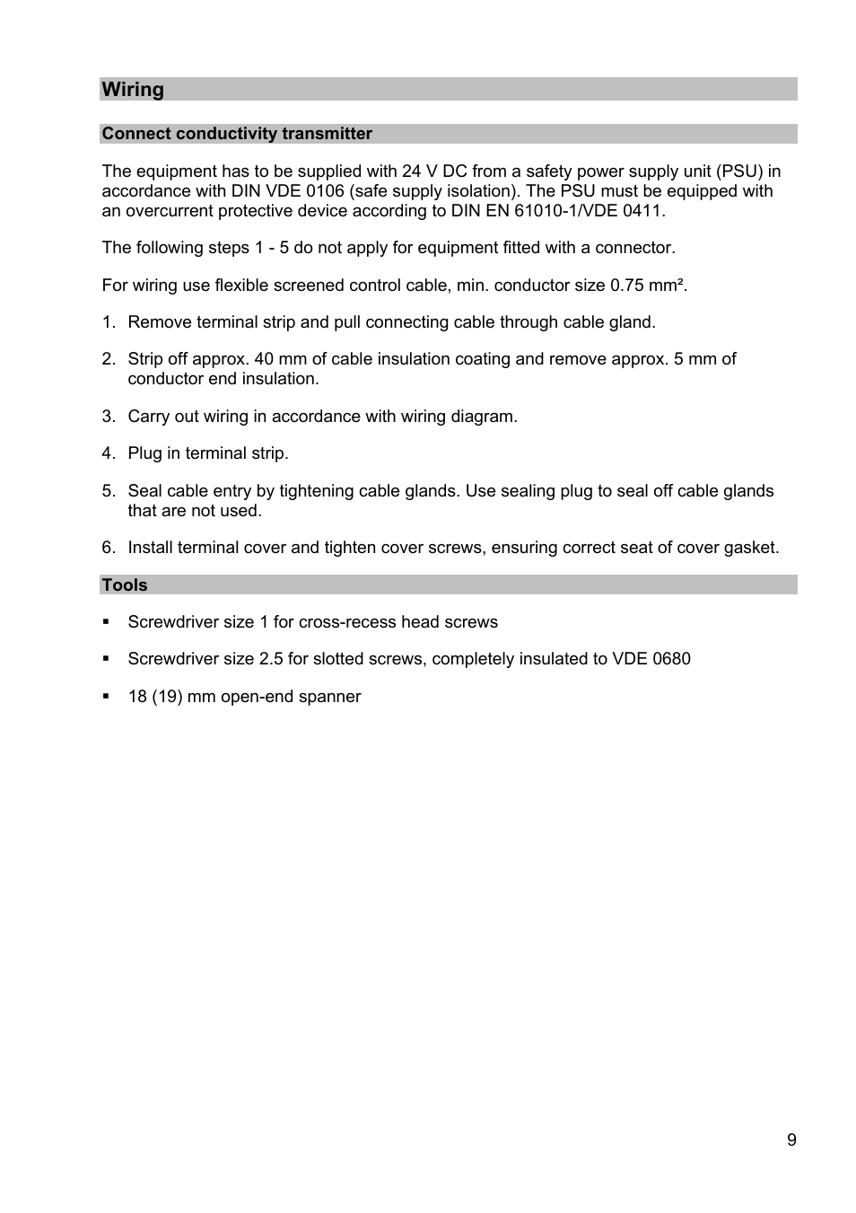 Connect conductivity transmitter, Tools | Flowserve LRGT16-1 Spector compact Conductivity Transmitter System User Manual | Page 9 / 28
