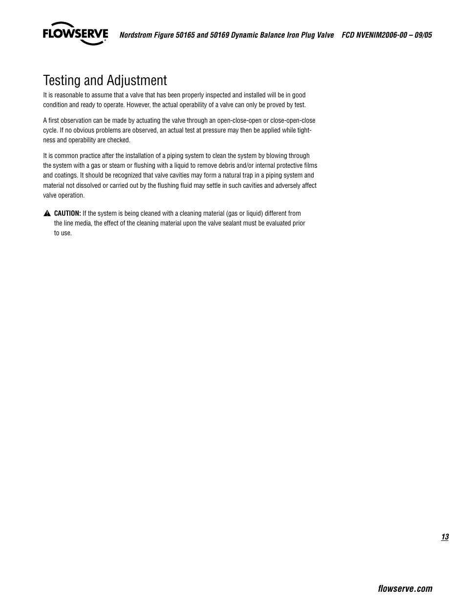 Testing and adjustment | Flowserve 50165 Nordstrom Figure User Manual | Page 13 / 40