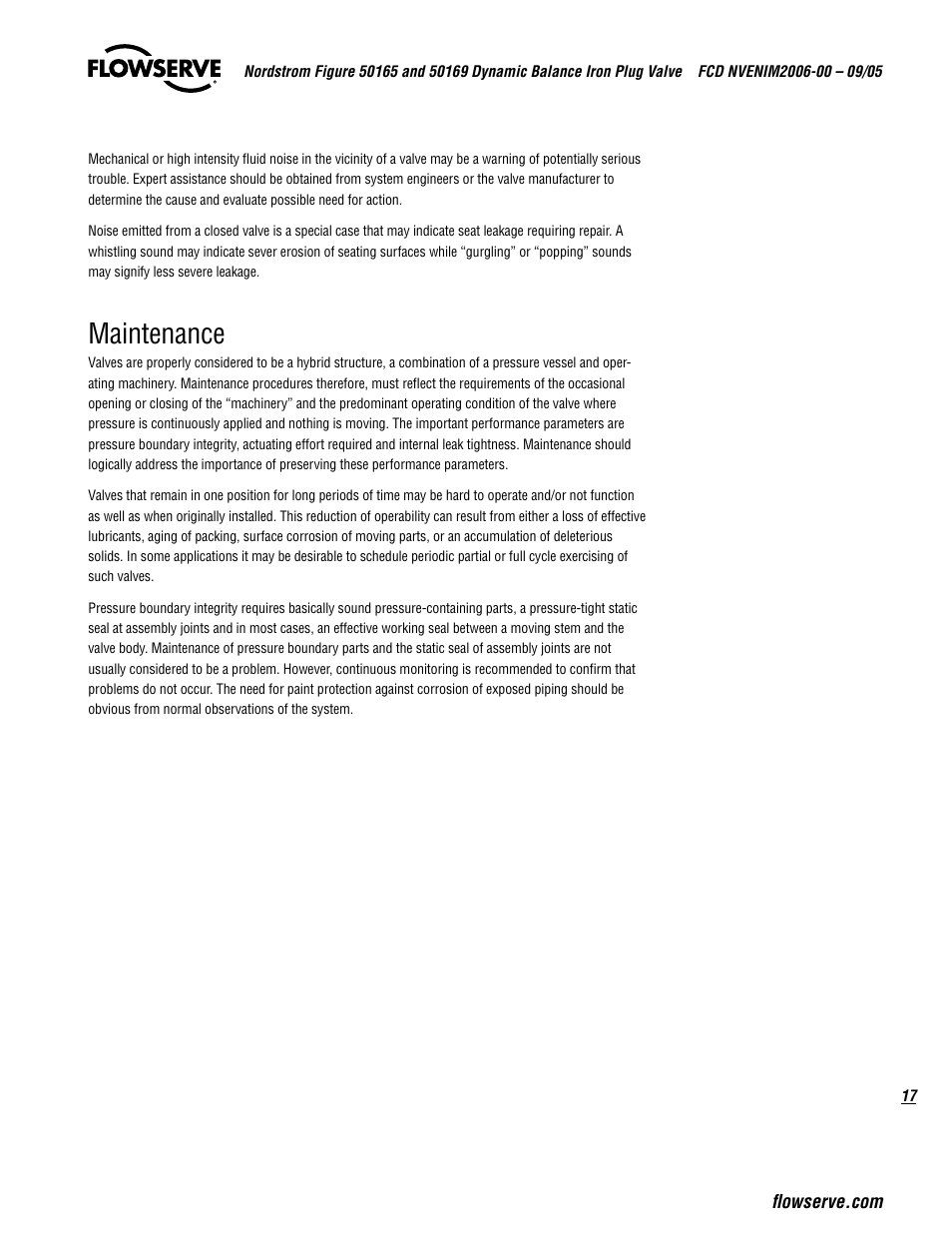 Maintenance | Flowserve 50165 Nordstrom Figure User Manual | Page 17 / 40