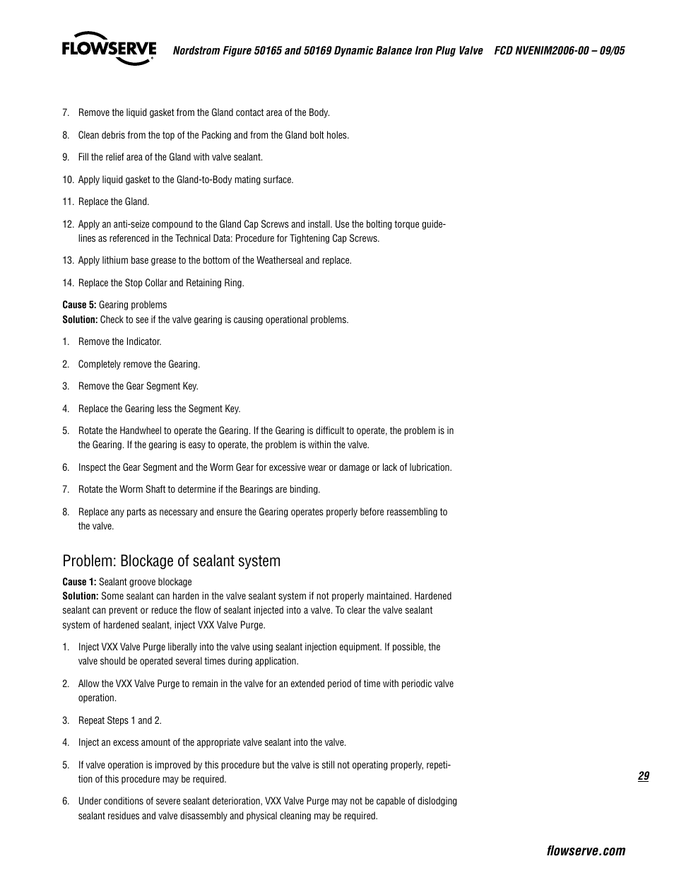 Problem: blockage of sealant system | Flowserve 50165 Nordstrom Figure User Manual | Page 29 / 40