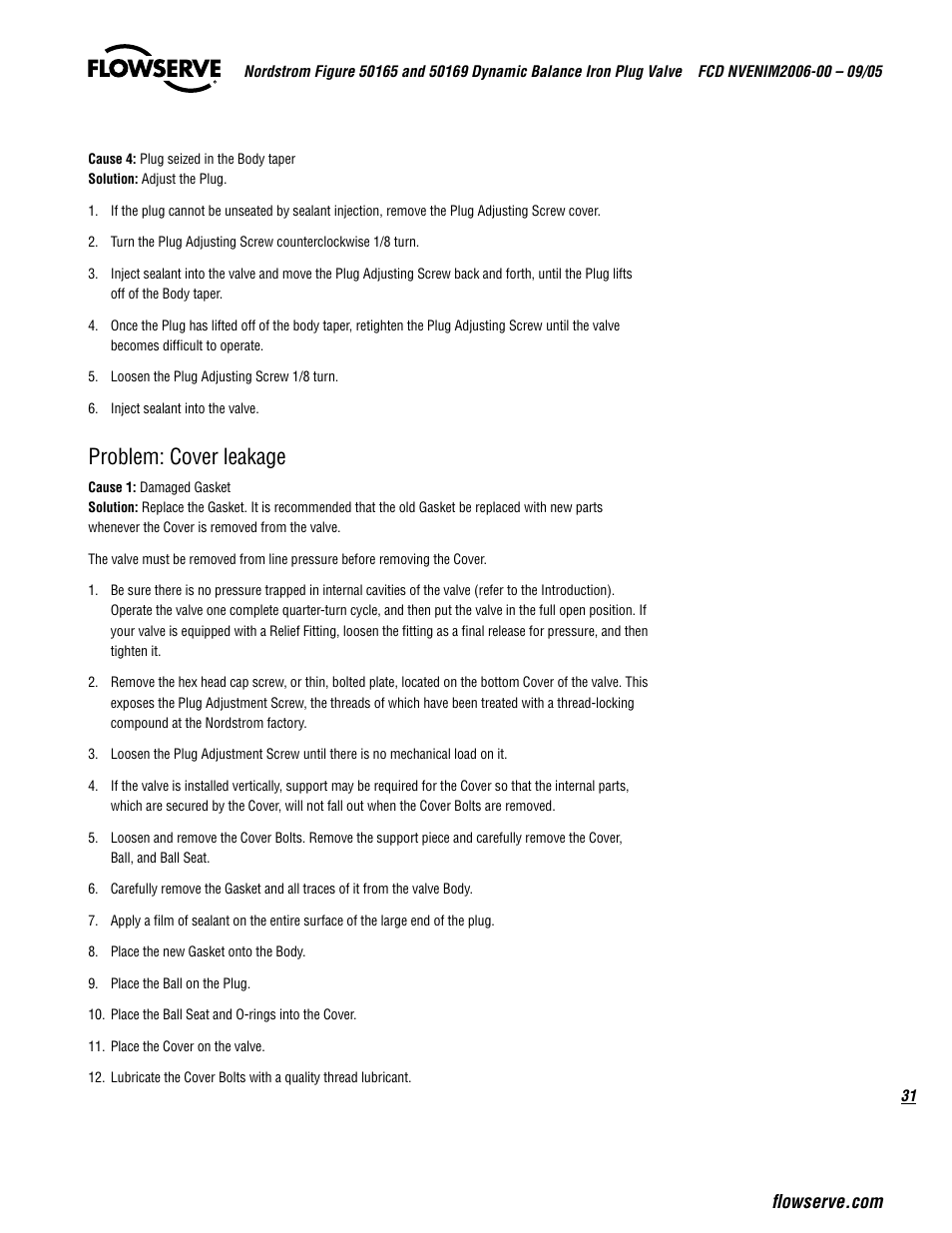 Problem: cover leakage | Flowserve 50165 Nordstrom Figure User Manual | Page 31 / 40