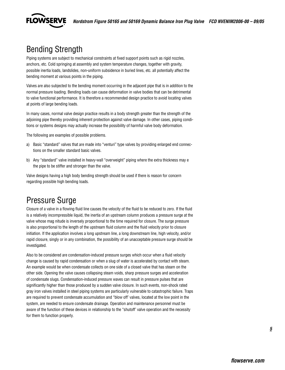 Bending strength, Pressure surge | Flowserve 50165 Nordstrom Figure User Manual | Page 5 / 40