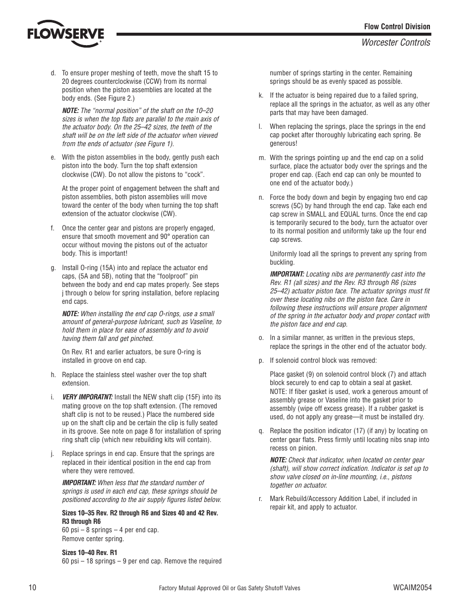 Worcester controls | Flowserve Factory Mutual Approved Oil or Gas Safety Shutoff Valve User Manual | Page 10 / 16