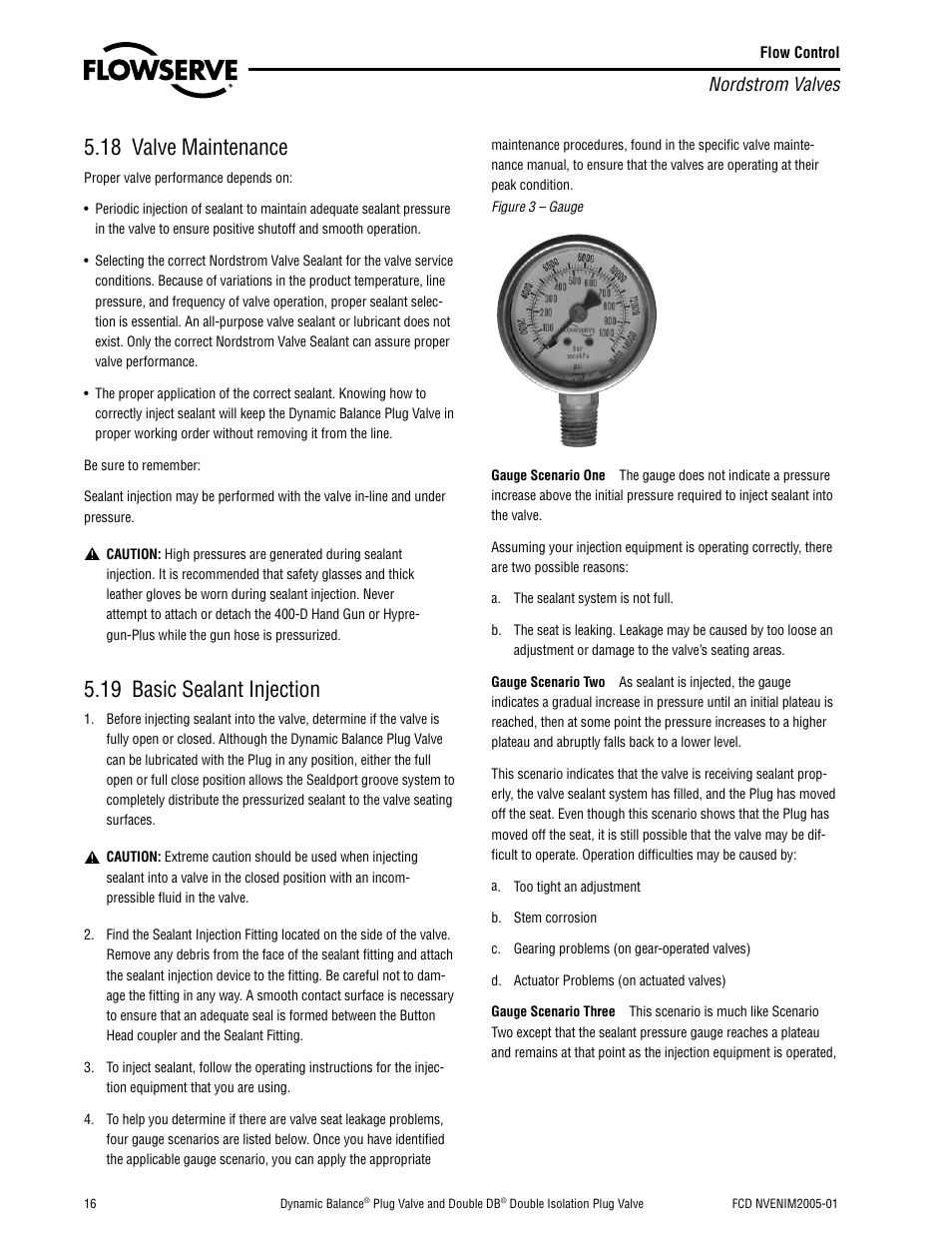 18 valve maintenance, 19 basic sealant injection, Nordstrom valves | Flowserve Nordstrom Dynamic Balance Plug Valve and Double DB Plug Valve User Manual | Page 16 / 36