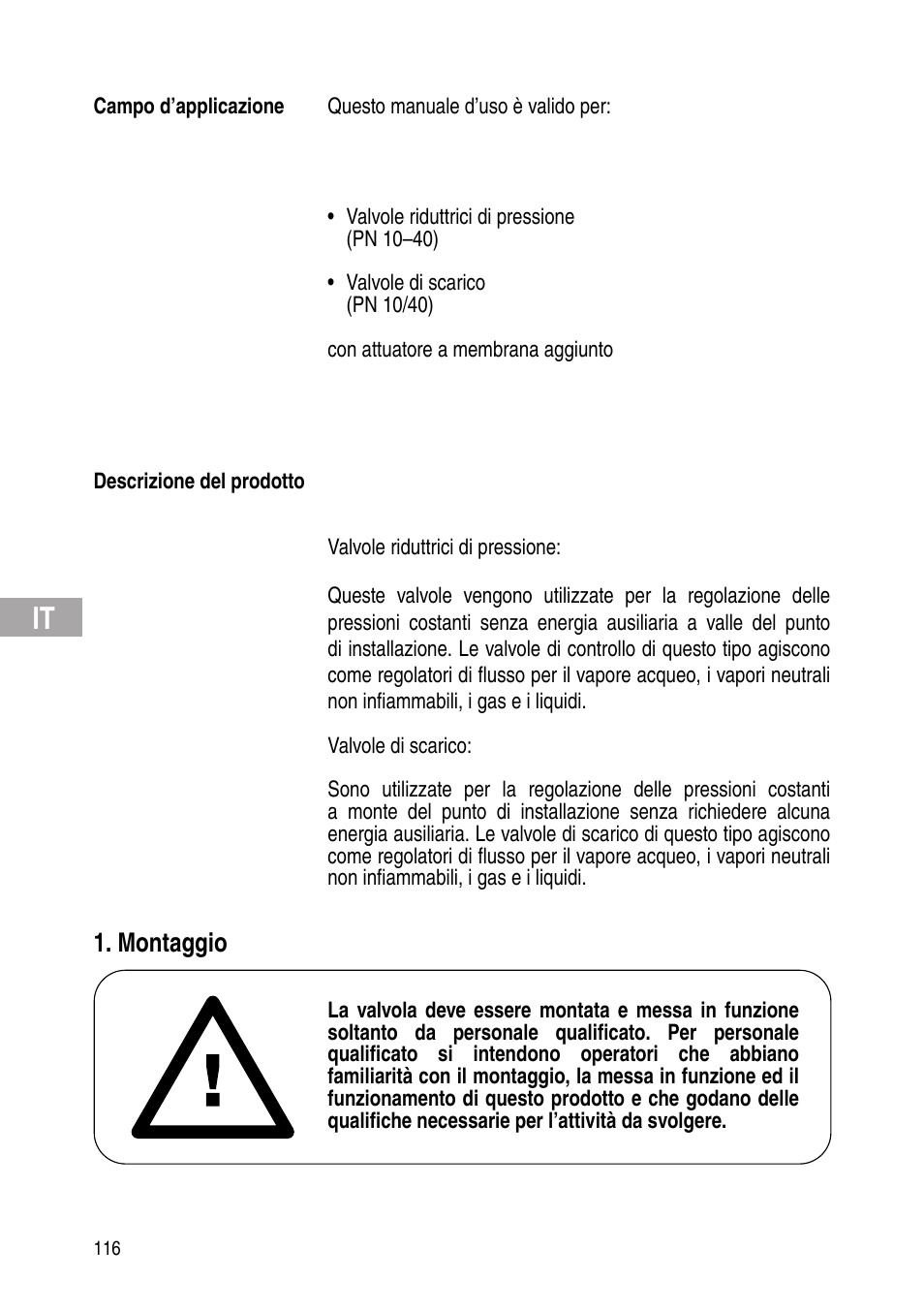 Montaggio | Flowserve Selfacting pressure regulator User Manual | Page 116 / 248