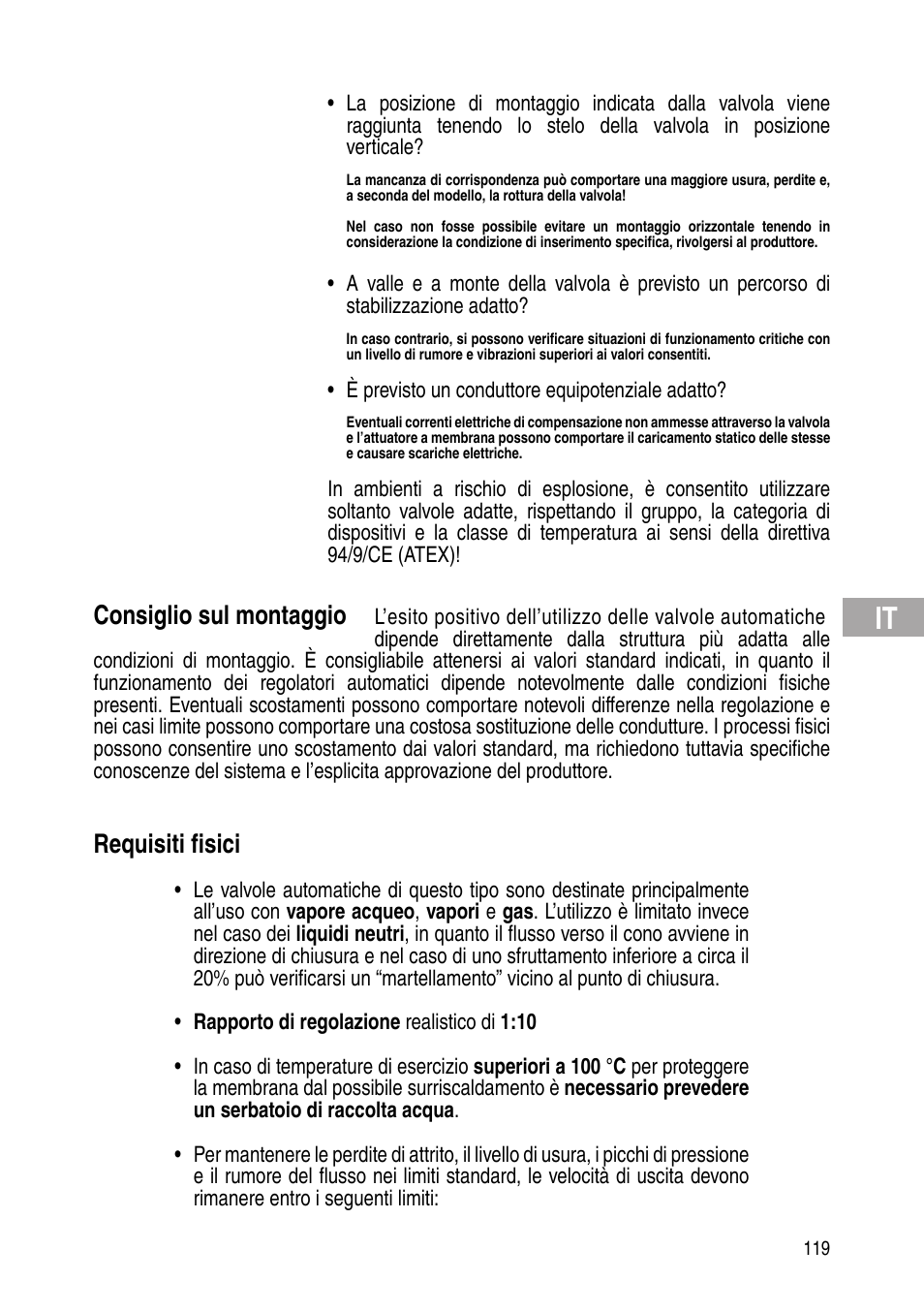 Consiglio sul montaggio, Requisiti fisici | Flowserve Selfacting pressure regulator User Manual | Page 119 / 248