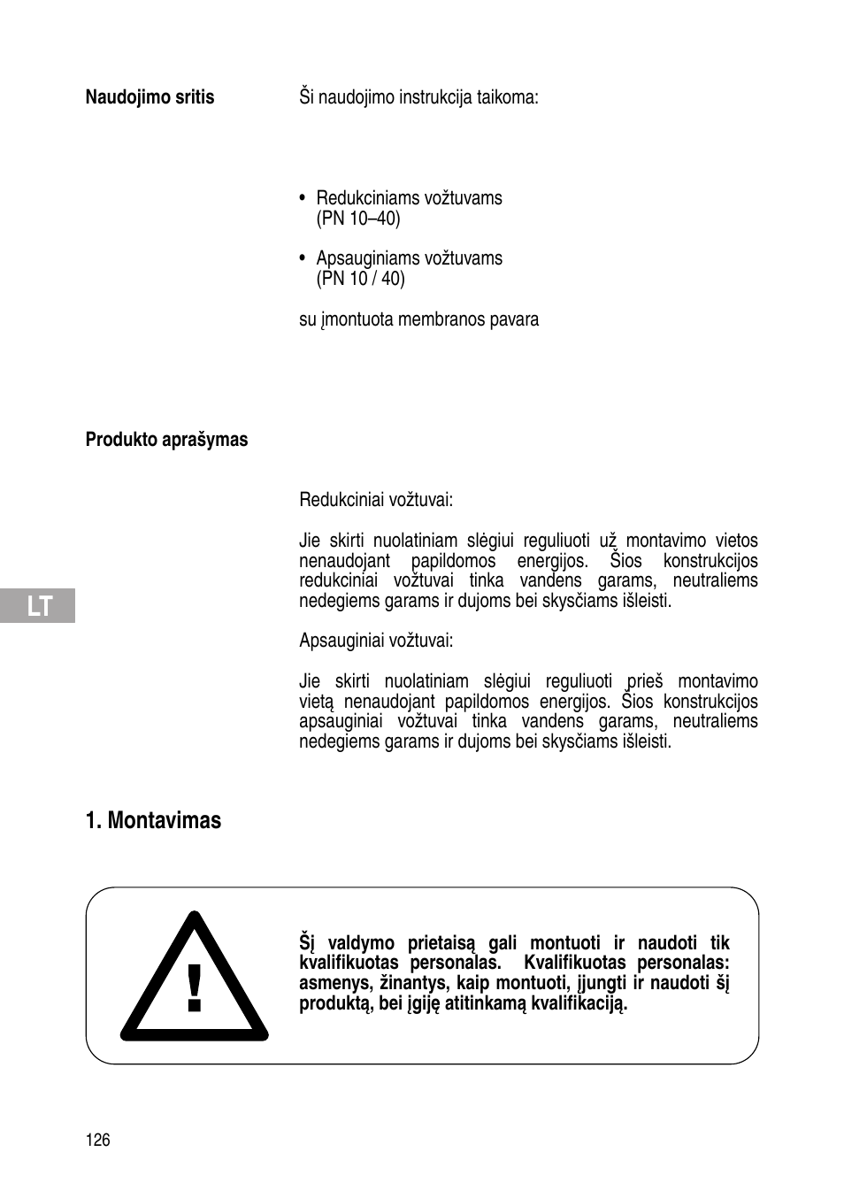 Montavimas | Flowserve Selfacting pressure regulator User Manual | Page 126 / 248