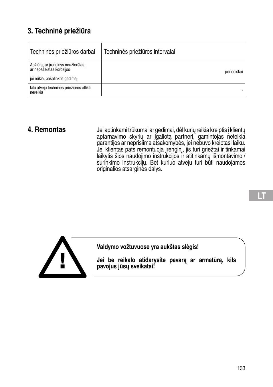 Techninė priežiūra, Remontas | Flowserve Selfacting pressure regulator User Manual | Page 133 / 248