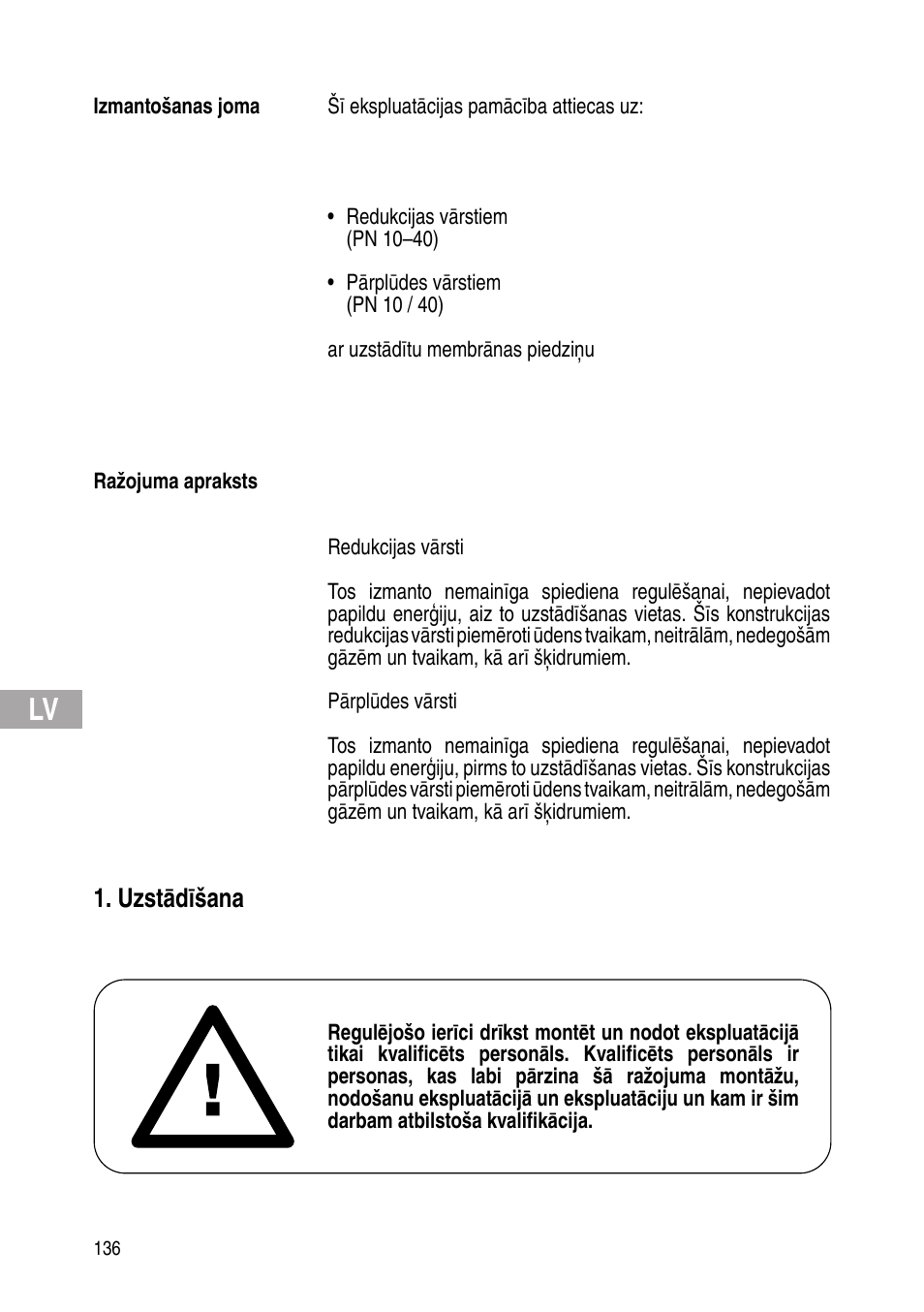 Uzstādīšana | Flowserve Selfacting pressure regulator User Manual | Page 136 / 248