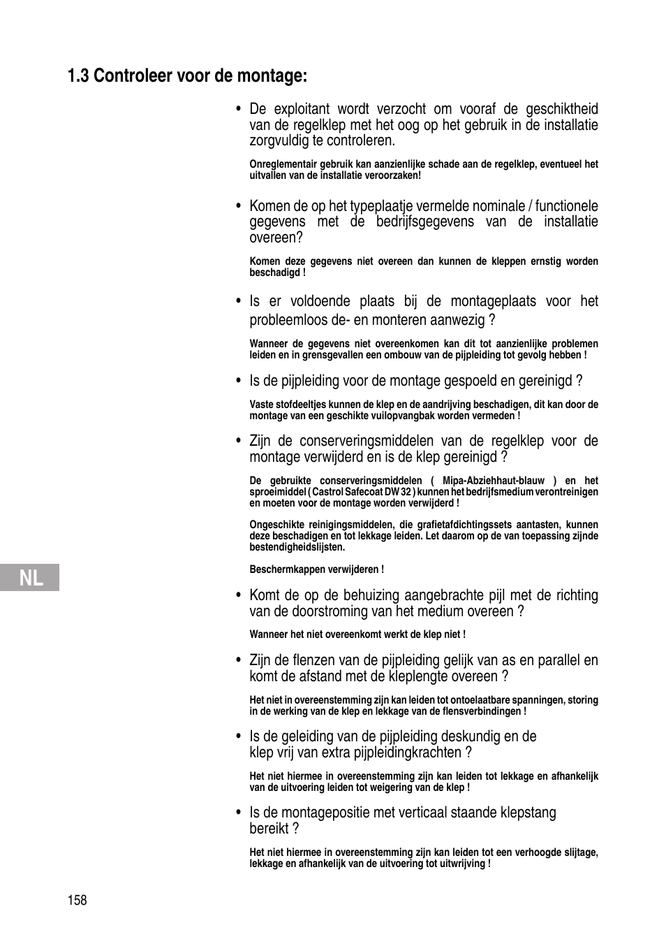 3 controleer voor de montage | Flowserve Selfacting pressure regulator User Manual | Page 158 / 248