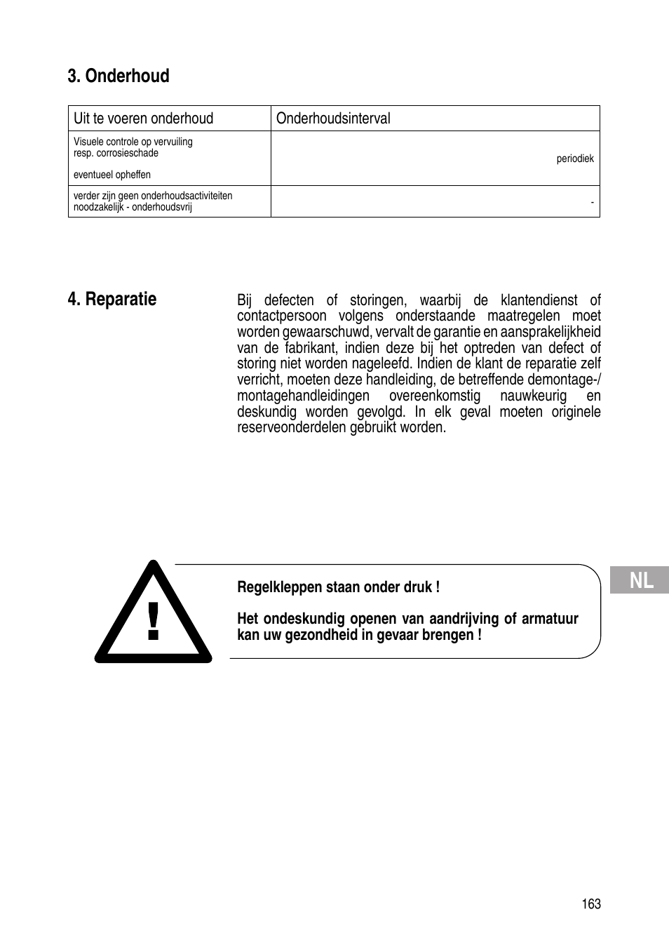 Onderhoud, Reparatie | Flowserve Selfacting pressure regulator User Manual | Page 163 / 248