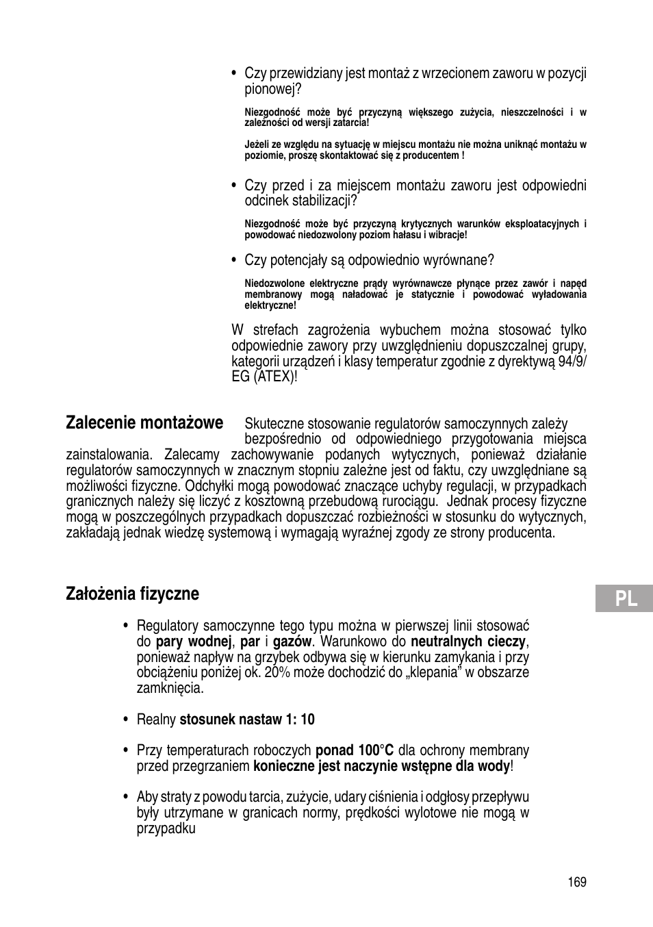 Zalecenie montażowe, Założenia fizyczne | Flowserve Selfacting pressure regulator User Manual | Page 169 / 248