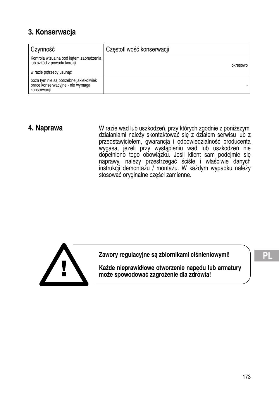 Konserwacja, Naprawa | Flowserve Selfacting pressure regulator User Manual | Page 173 / 248
