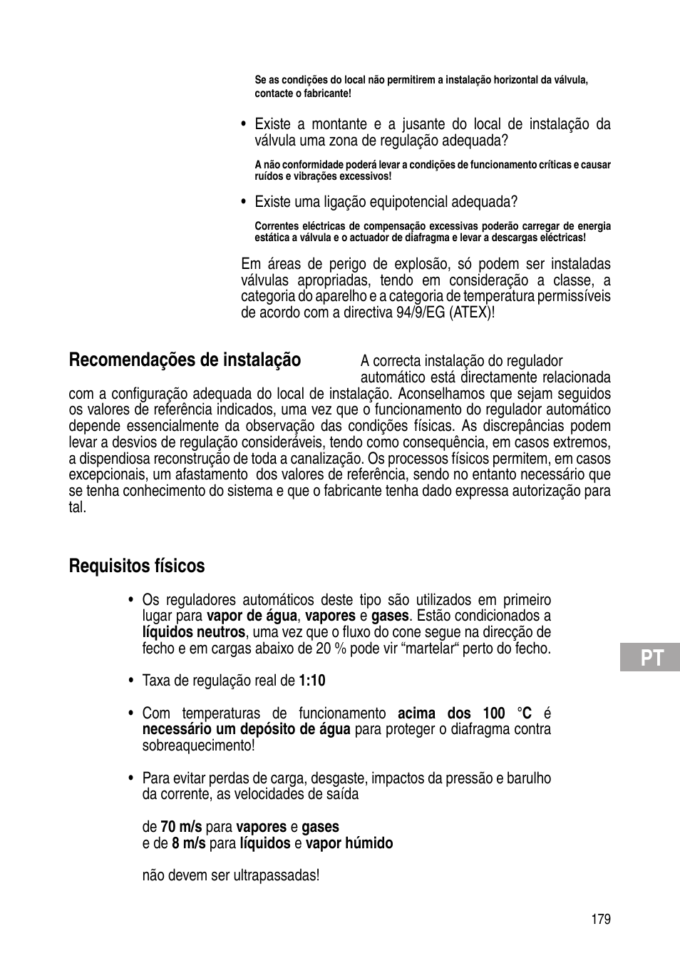 Recomendações de instalação, Requisitos físicos | Flowserve Selfacting pressure regulator User Manual | Page 179 / 248