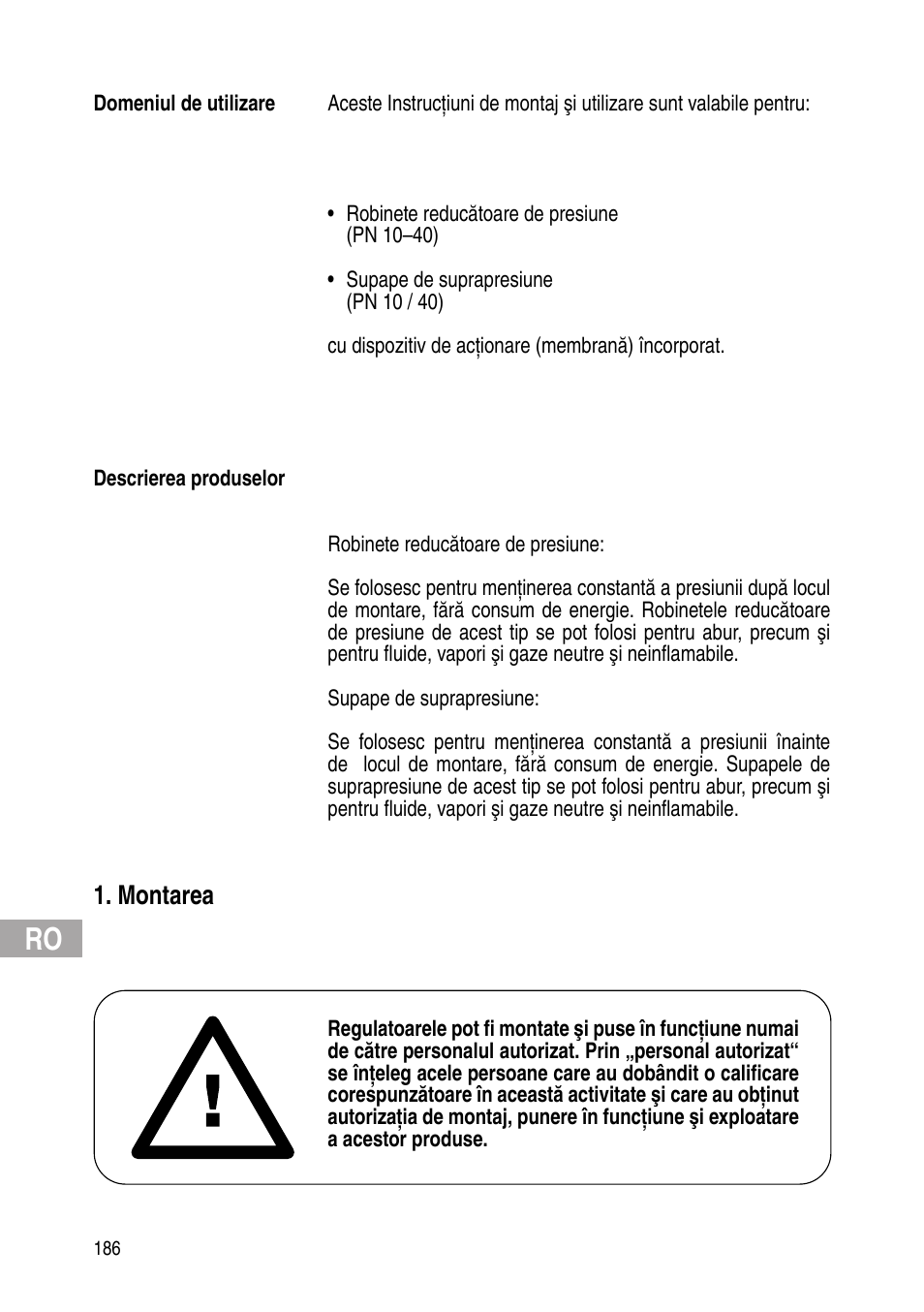 Montarea | Flowserve Selfacting pressure regulator User Manual | Page 186 / 248