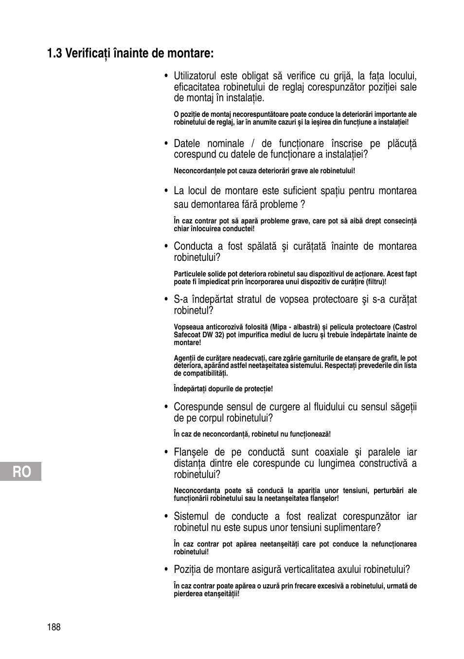 3 verificaţi înainte de montare | Flowserve Selfacting pressure regulator User Manual | Page 188 / 248