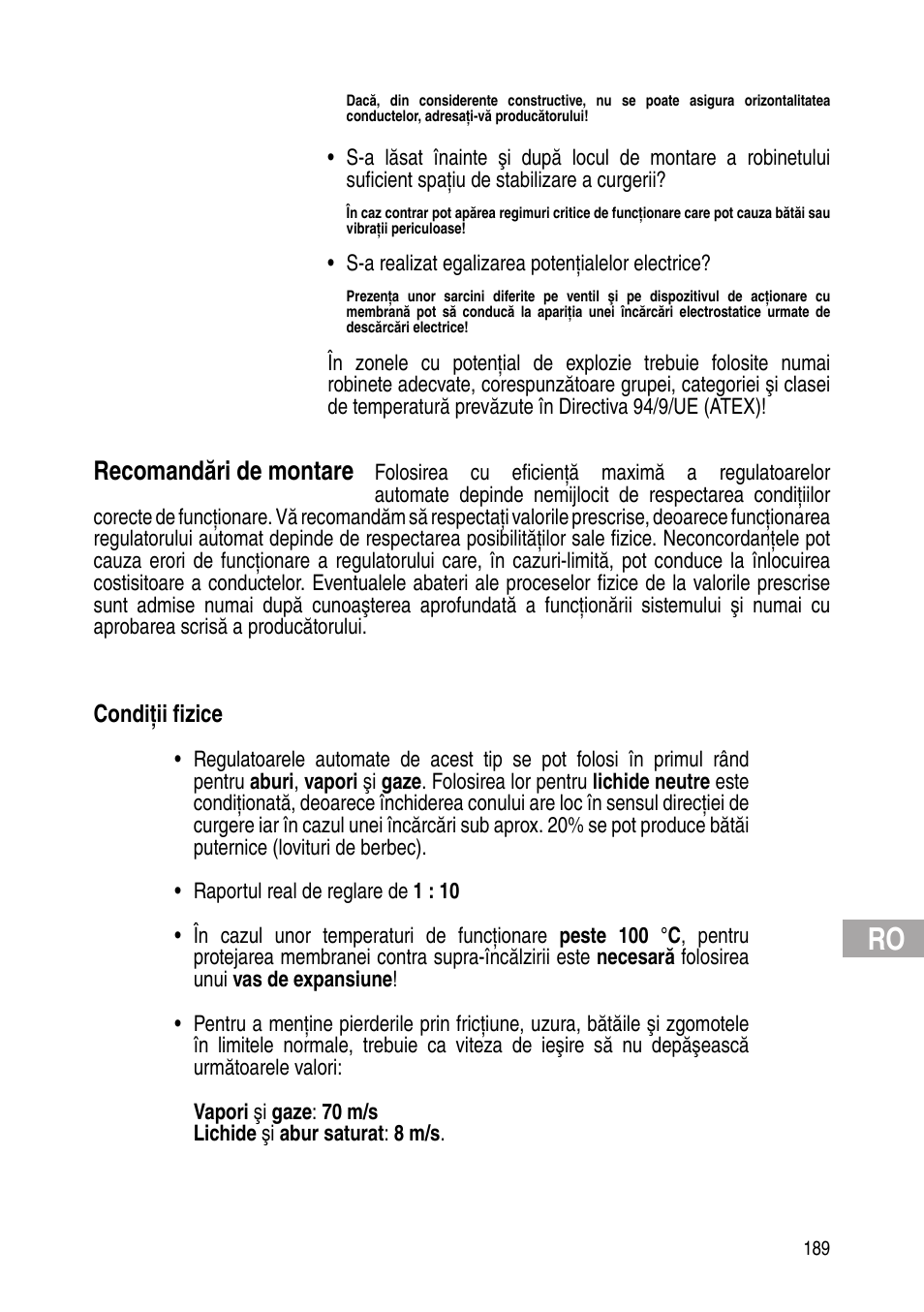 Recomandări de montare | Flowserve Selfacting pressure regulator User Manual | Page 189 / 248