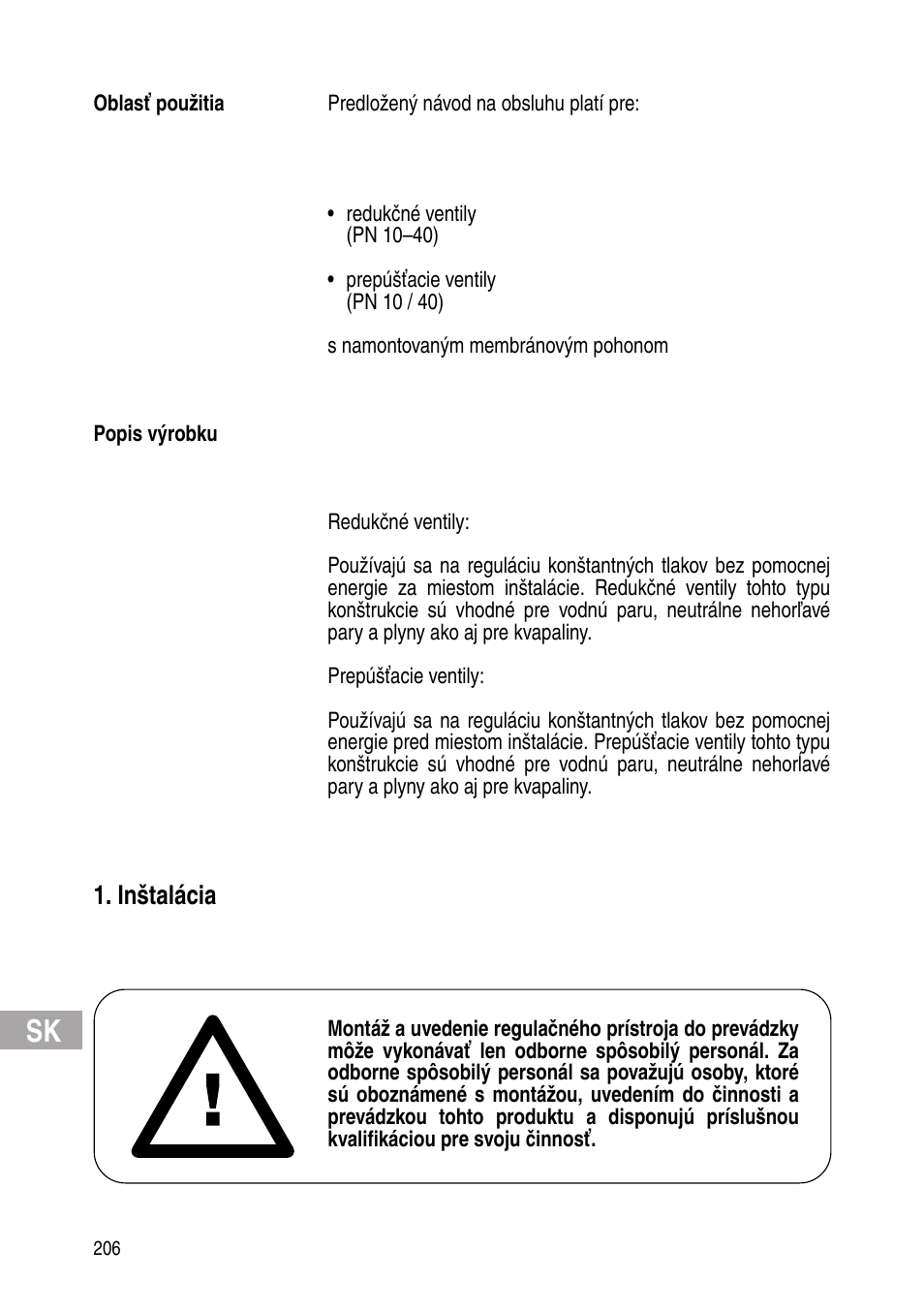 Inštalácia | Flowserve Selfacting pressure regulator User Manual | Page 206 / 248