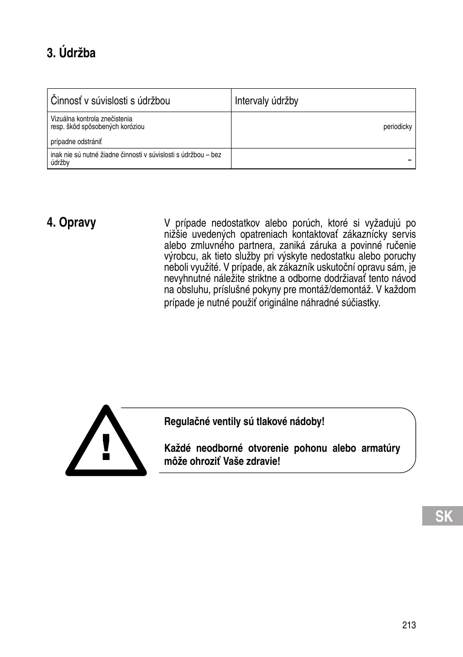 Údržba, Opravy | Flowserve Selfacting pressure regulator User Manual | Page 213 / 248