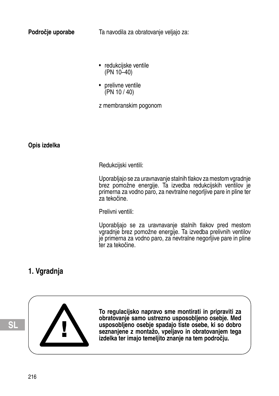 Vgradnja | Flowserve Selfacting pressure regulator User Manual | Page 216 / 248
